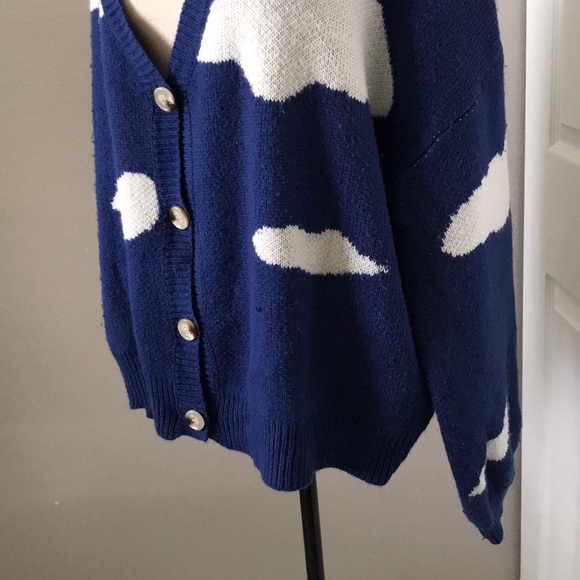 ❤️3X20 Cloud Pattern Drop Shoulder Blue Knit Cardigan | XL - Picture 5 of 13